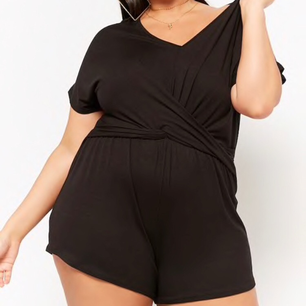 Plus Size Black Cross Front Romper 3X